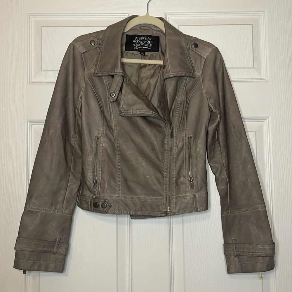 Blanc Noir Faux Leather Moto Jacket Asymmetric Front Zip Small